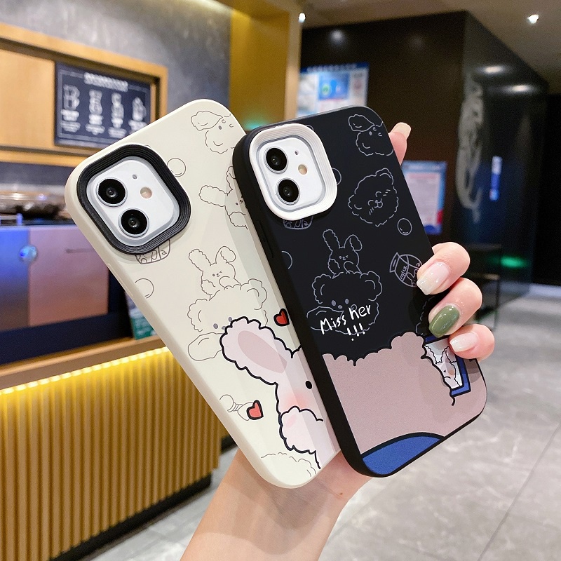 (3 In 1) Soft case Silikon Motif Kelinci / Beruang Untuk iPhone 11 12 13 14 Pro MAX X XR XS MAX 7 8 Plus