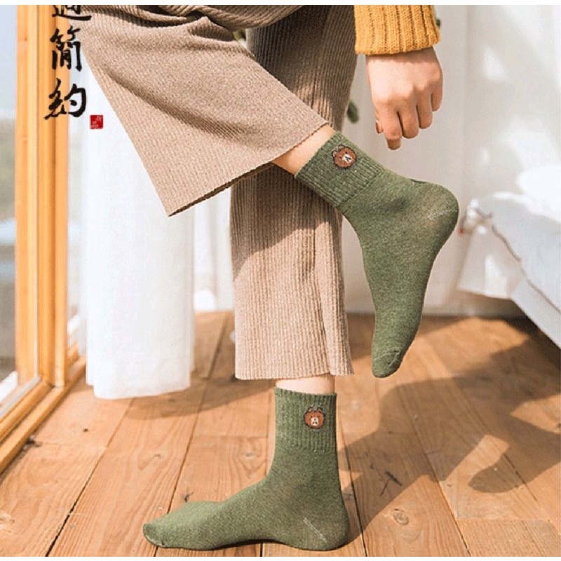 Kaos Kaki Motif Bear Kaos kaki Panjang Fashion Pria kaos kaki Unisex  Wanita Setinggi Betis import