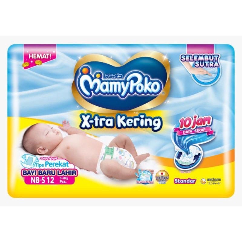 MamyPoko X-tra Kering NB-S 12 Popok Perekat | Popok bayi baru lahir isi 12 | newborn