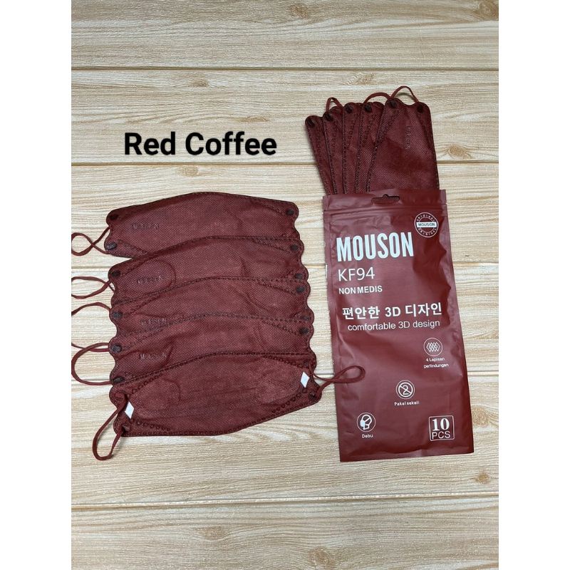 KF94 MASKER FACEMASK MOUSON / CAREION / ONCARE 4PLY ISI 10 PCS WARNA HITAM - PUTIH-RED COFFE MSN /KF94