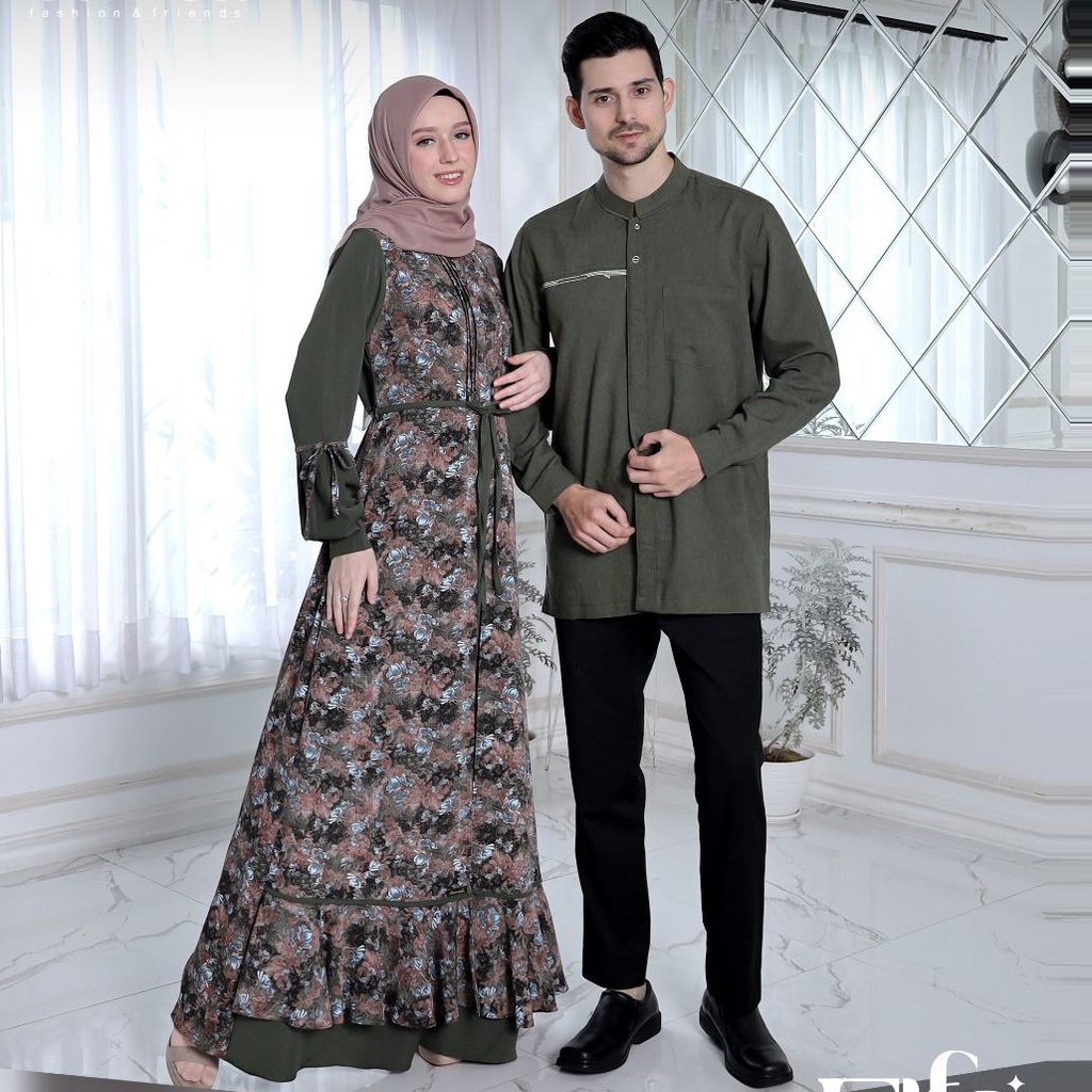 BAJU  SARIMBIT ETHICA COUPLE 158 OLIVINE / GAMIS KAGUMI 266 OLIVINE & KOKO ATASAN KAHFI 240 OLIVINE