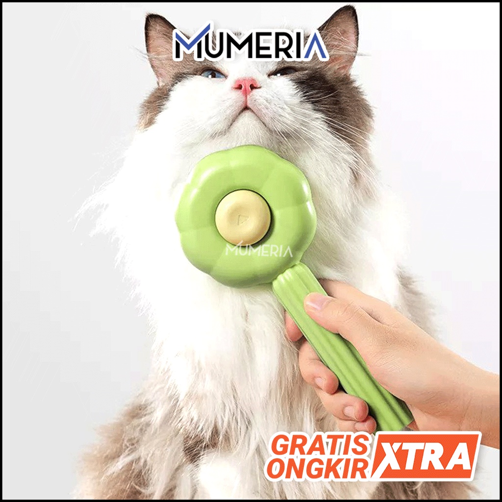 Pet Grooming Brush Sisir Sikat Bulu Rambut Kucing Anjing Hewan Peliharaan Model Bunga Tombol Pembersih Self Qucik Cleaning Press Button Praktis Murah Bagus