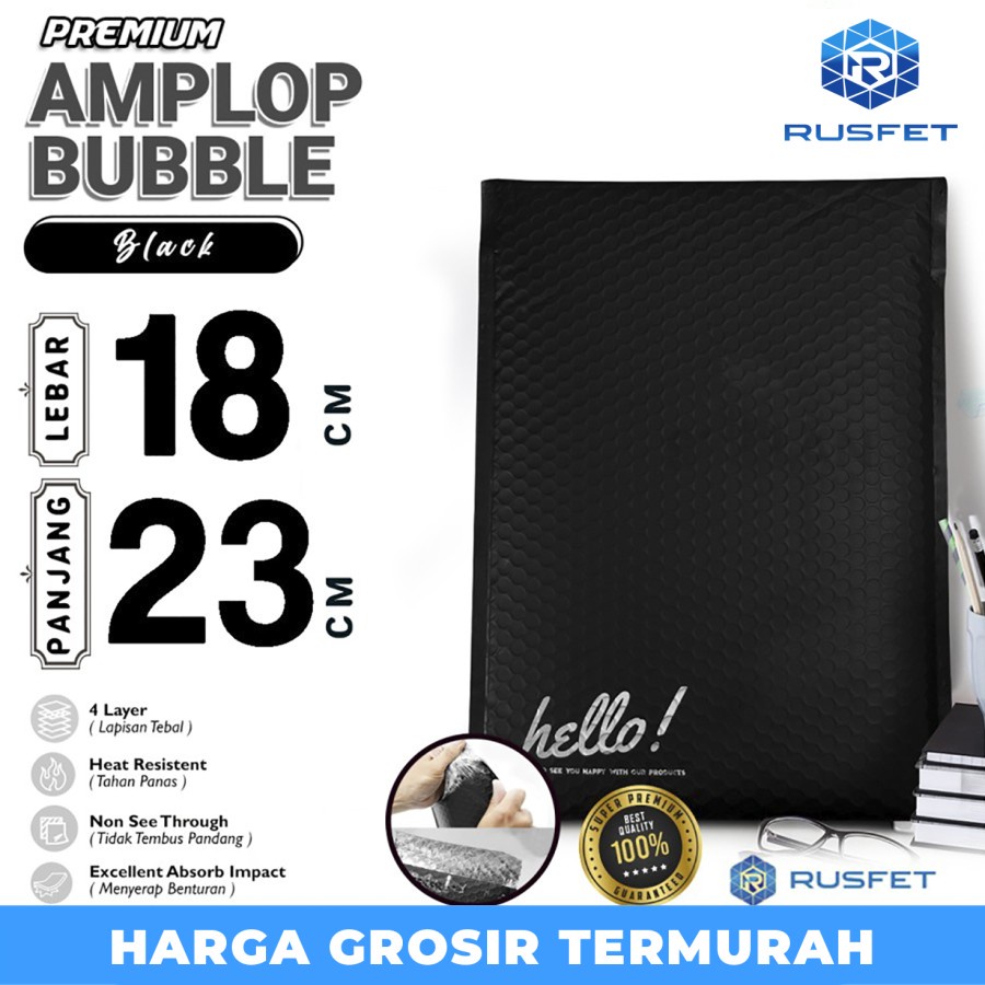 

AMPLOP BUBBLE MAILER BLACK18X23CM WRAP ENVELOPE RUSFET SATUAN