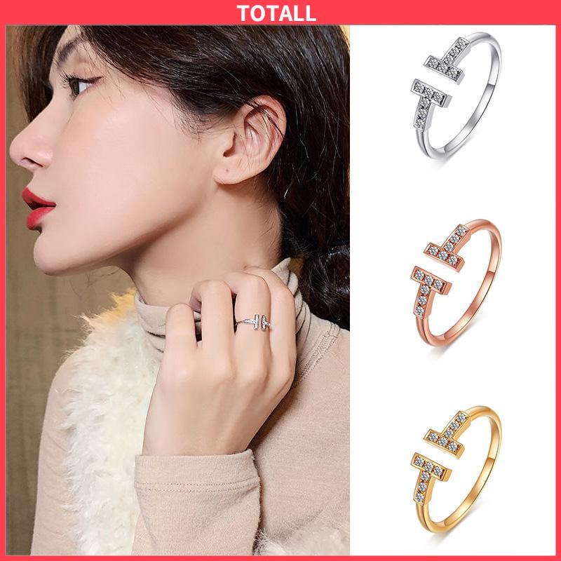 COD Cincin Berlian Penuh T Ganda Trendi Cincin Berlian Berlapis Emas Wanita-Totall