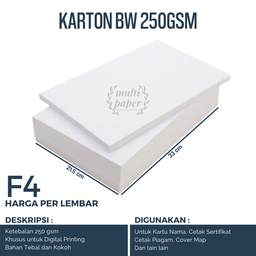 

Kertas BW F4 isi 1 lembar / Karton BW 250gsm F4