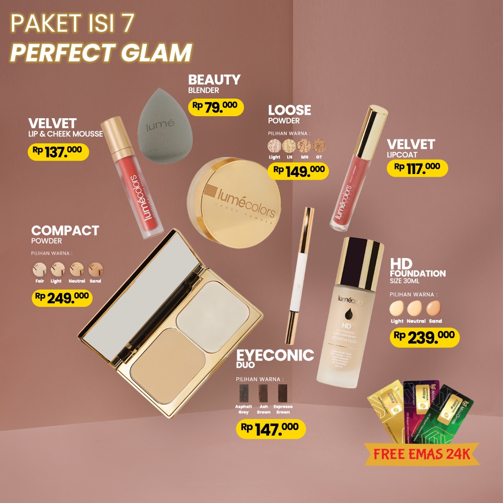 (Free Emas 24K) Lumecolors Paket Bundling 7in1 Tahan Lama BPOM Original Perfect Glam