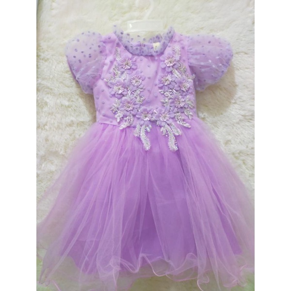 WENZZ-santa dress kembang dress natal gaun Natal dress pesta dress natal anak warna Lilacdress kemba