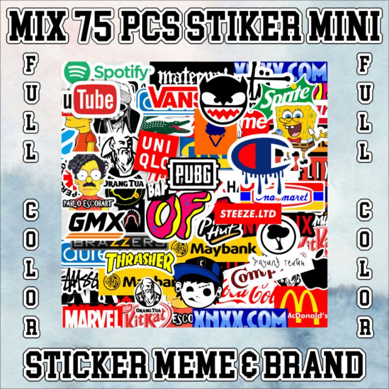 

STIKER STICKER BRAND MIX ISI 75 PCS STICKER MEME AND BRAND WATERPROOF BAHAN GRAFTAC HIGH QUALITY