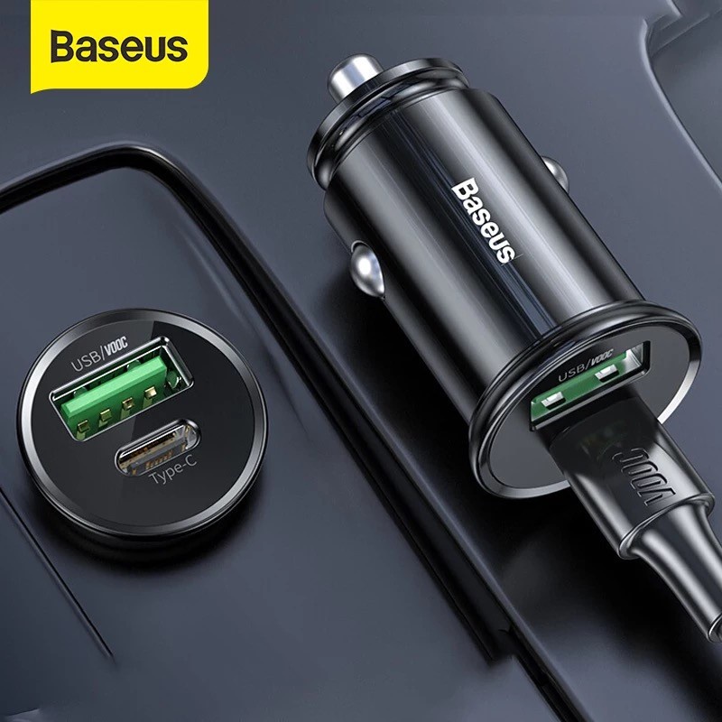 Baseus Original Car Charger Circular Metal USB Type C 30W 5A Fast Charging VOOC Casan Mobil Saver Ori Tipe C