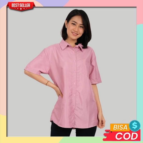 Kemeja Wanita Casual Lengan Panjang Real Picture Katun Kotak Varian Warna Putih Hitam Navy Hem Atasa