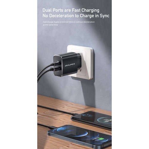 Wall Charger AWEI Charger Fast Charging 20W PD Dual USB Type C 3.0 - PD7