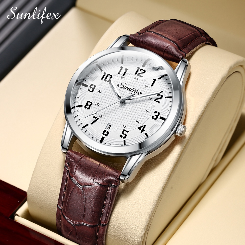 Sunlifex Jam Tangan Pria Original Klasik Gaya Jam Tangan Cowok Anti Air Kuarsa Tali Kulit Jam Pria 7