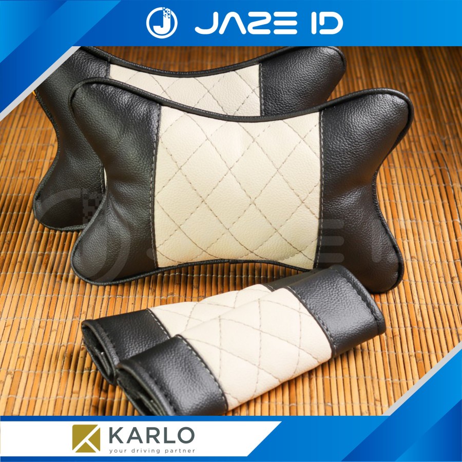 Karlo Paket Bantal Leher Seatbelt Premium Mobil Basic Dot Grey Abu Abu