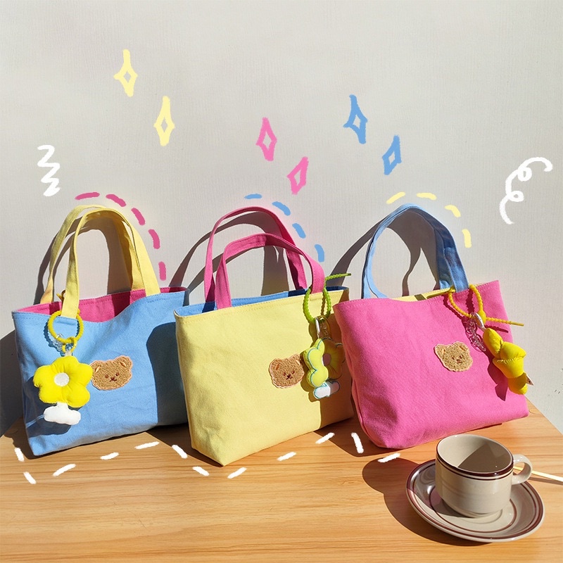 [LITTLE DAISY] MENDY TOTE BAG (1 TAS 2 WARNA) / SIMPLE KOREAN TOTE BAG MOTIF BERUANG / TAS JALAN KOREAN BEAR / MINI TOTE BAG