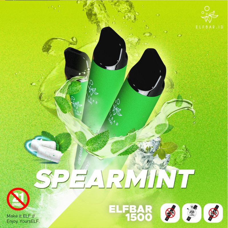 ELFBAR ELF BAR 1500 SPEARMINT DISPOSABLE POD / DISTRIBUTOR RESMI ELFBAR