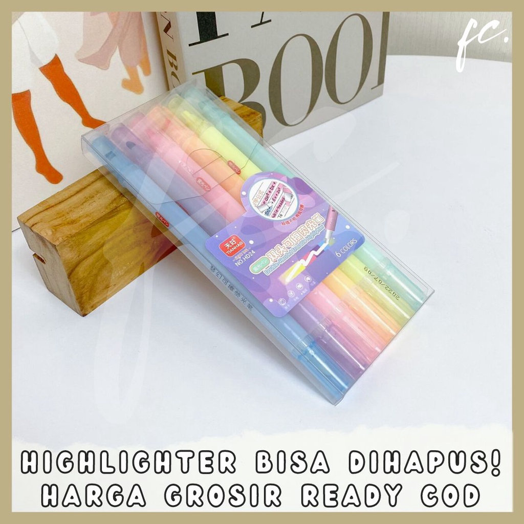 

Set 6 Pcs Double-Headed 2 in 1 Erasable Highlighter Tianhao HD24 HD-24 Pack / Eraser Marker Spidol Penanda Warna Setabilo Bisa Dihapus Warna Transparan Colors Motif Harga Grosir Ready COD
