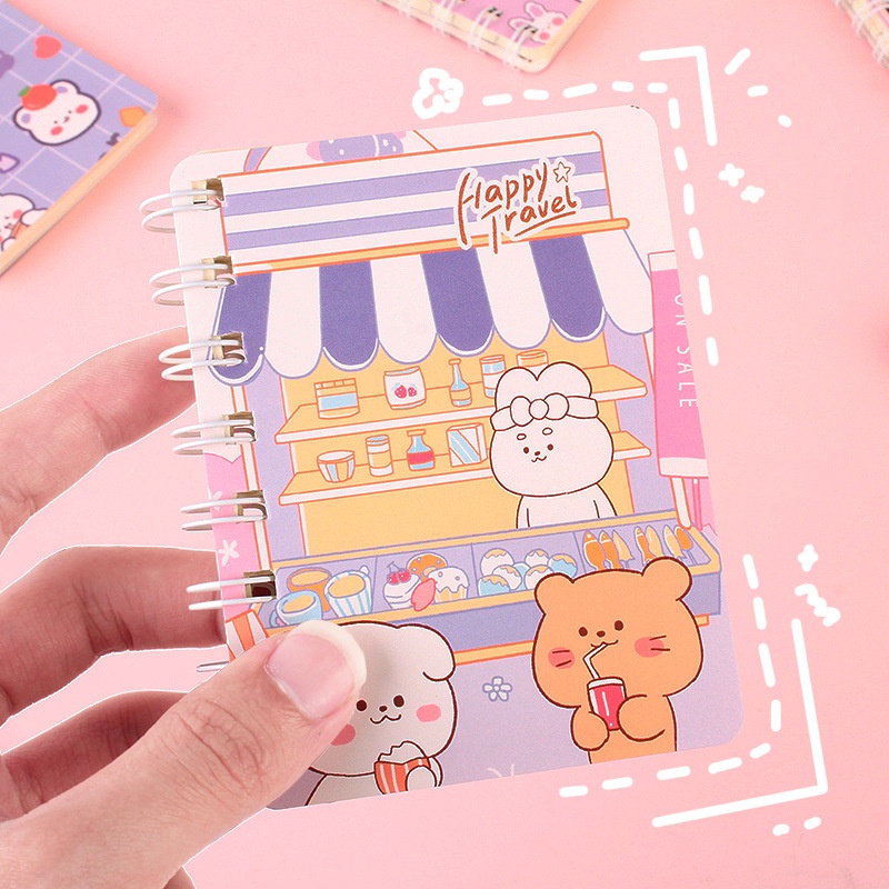 A7  Rollover Coil Buku Notebook Mini Kartun Lucu Mini Notebook Diary Portable Notebook Journal Alat Tulis-Le-2