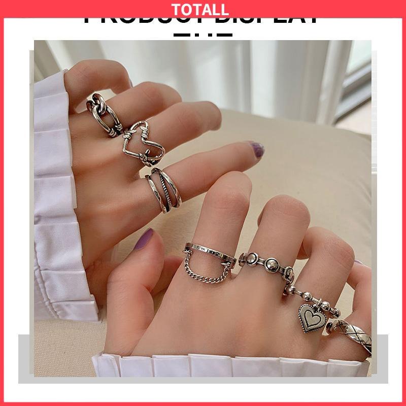 COD 7Pcs/Set Perhiasan Cincin Rantai Cinta Fashion Korea Vintage Adjustable Gaya Untuk Wanita-Totall