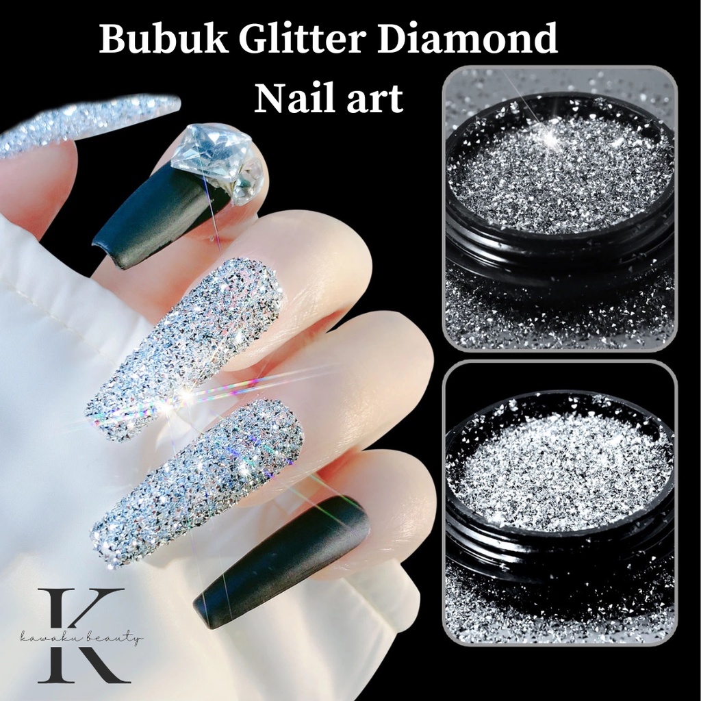 Aksesoris Glitter Nail art Diamond/ Bubuk Glitter Diamond Halus untuk Hiasan Kutek Kuku Nail art