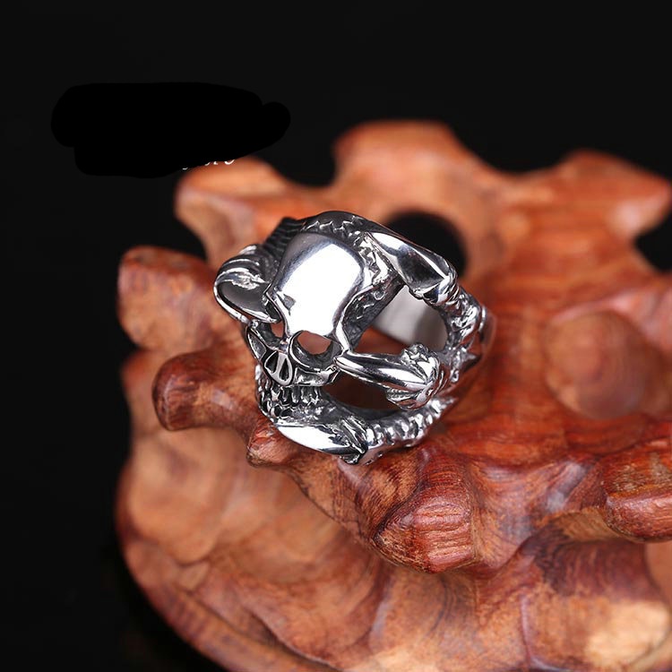 Cincin Vintage punk Desain Kepala Serigala / Naga / Tengkorak / Iblis Untuk Pria / Wanita