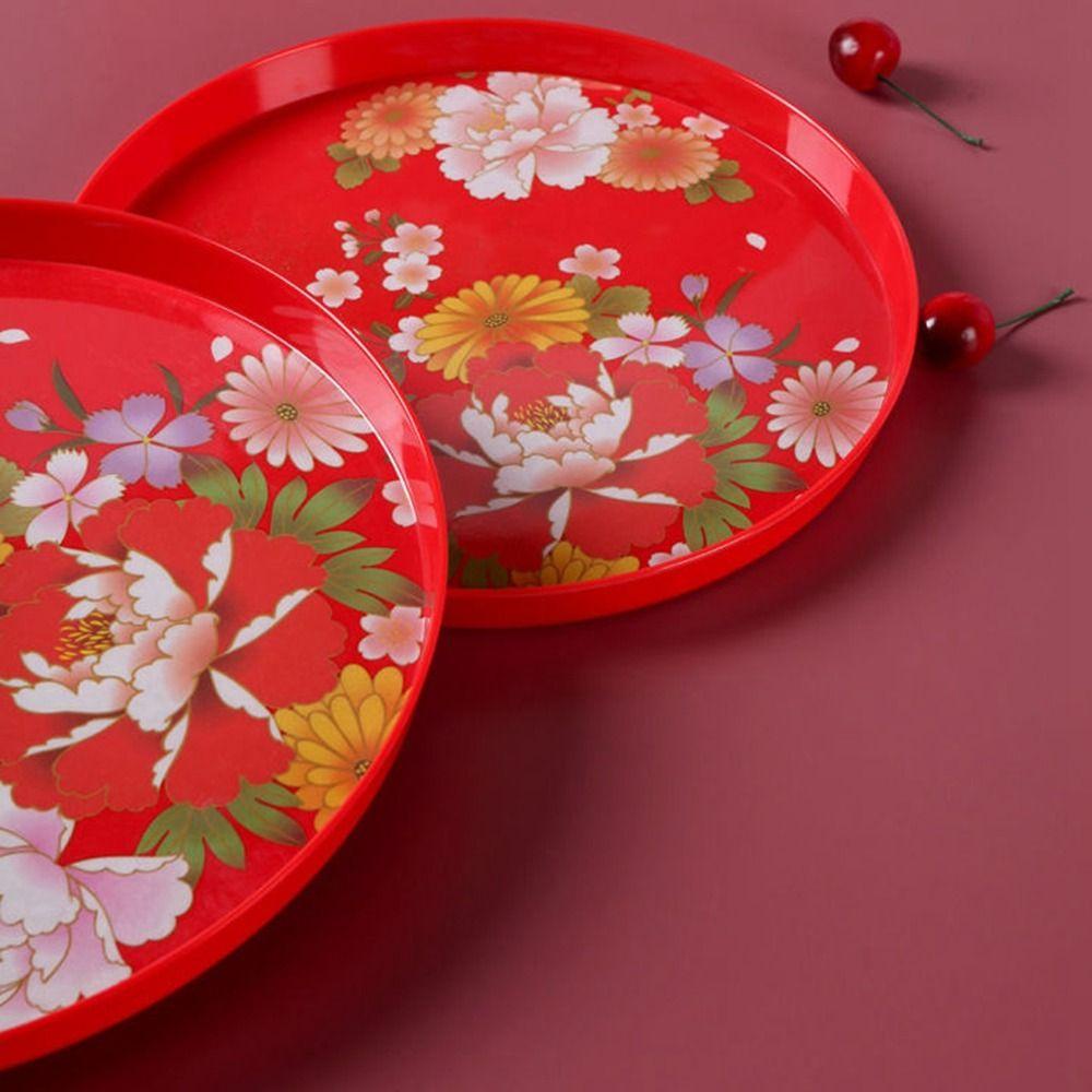 [Elegan] Tea Tray Melamin Motif Bunga Cerah Tradisional Ramah Lingkungan Dekorasi Pernikahan Anti Cacat Gaya China Nampan Saji