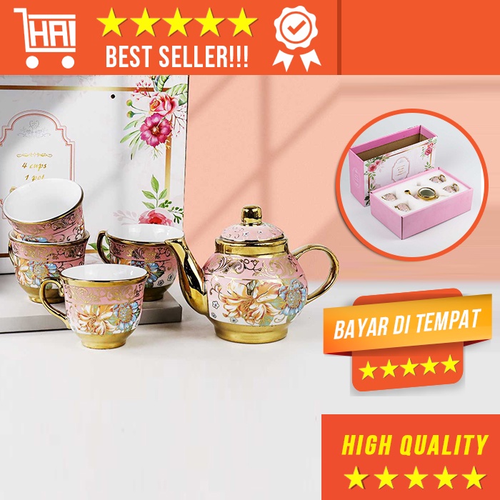 SET TEKO DAN GELAS KERAMIK ORIGINAL HIGH QUALITY CERAMICS POT AND CUP 5 PCS GLAS POCI KRAMIK UNTUK K