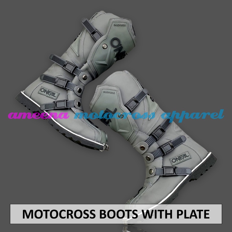 Sepatu MX Boots Oneal with Iron Protector - Sepatu Trail - Sepatu Motocross - Sepatu Enduro - Sepatu Adventure - Grey