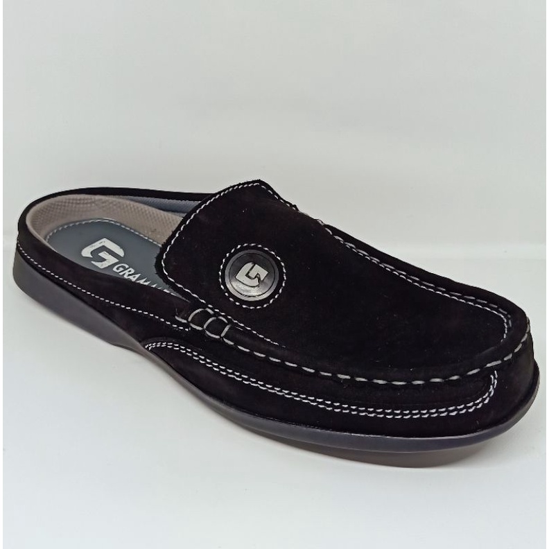 Sepatu Pria Selop Bustong Slip On Moccasin Kulit Asli Nubuck Grammer