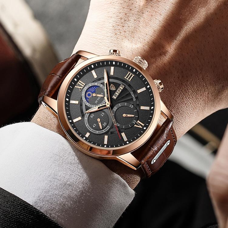 V1Q5 LIGE 2022 terbaru original jam tangan pria tali kulit anti air olahraga kronograf jam tangan + kotak
