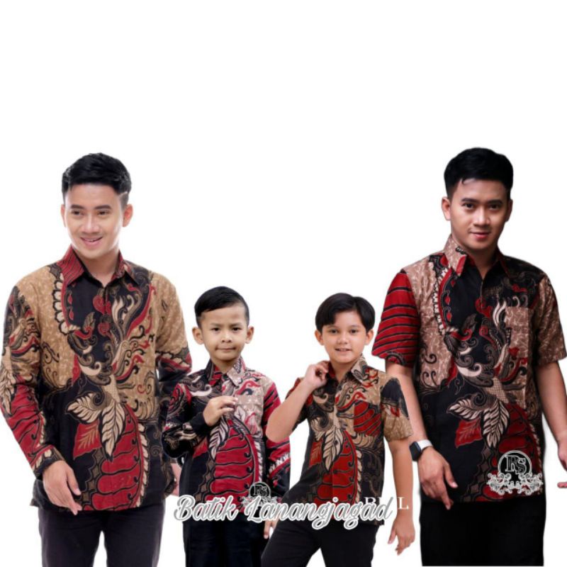 Batik Pria Couple Batik Ayah dan Anak Laki Laki Kemeja Batik Anak Cowok Warna Merah Maroon