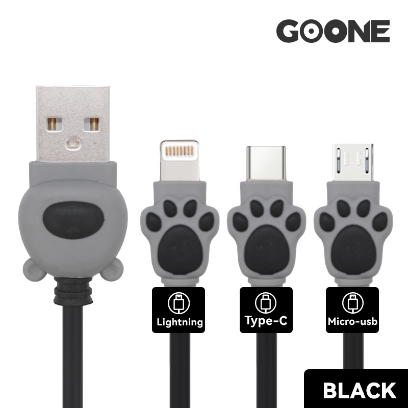 GOONE Kabel Charger Bear Paw Type-C Micro USB iPhone Lighting Quick Charging Tahan Lama Anti Kusut