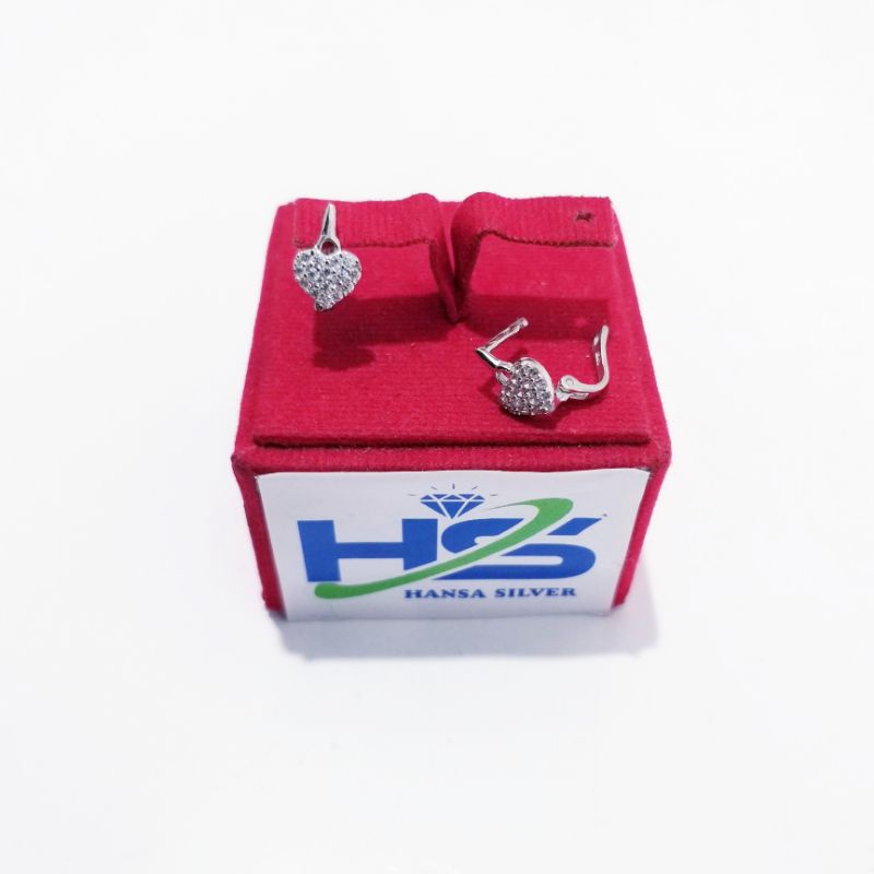 Anting Perak Silver Asli 925 Lapis Emas Putih Model Jepit Love - Anting Wanita Anti Karat