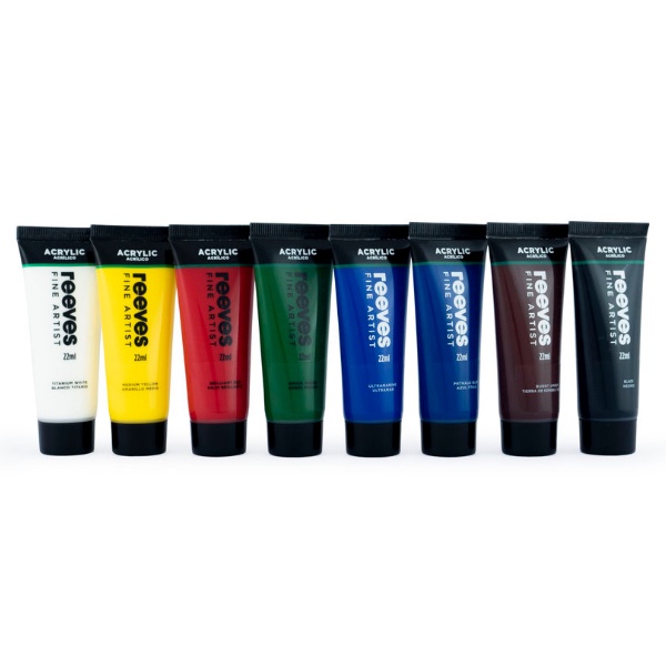 Reeves Acrylic Paint - 22ml, Primary Colours - Pack of 8