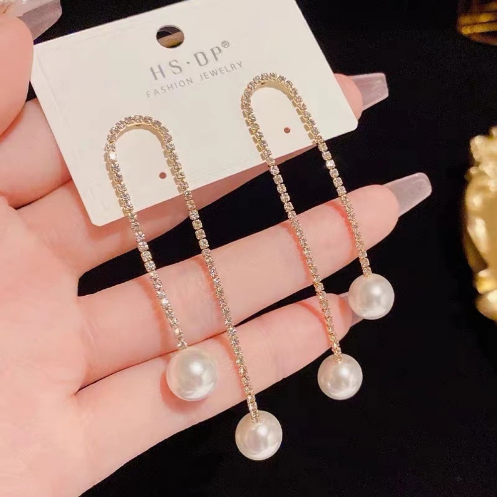 Anting Tusuk Gantung Panjang Hias Mutiara Gaya Korea Hipster Untuk Wanita