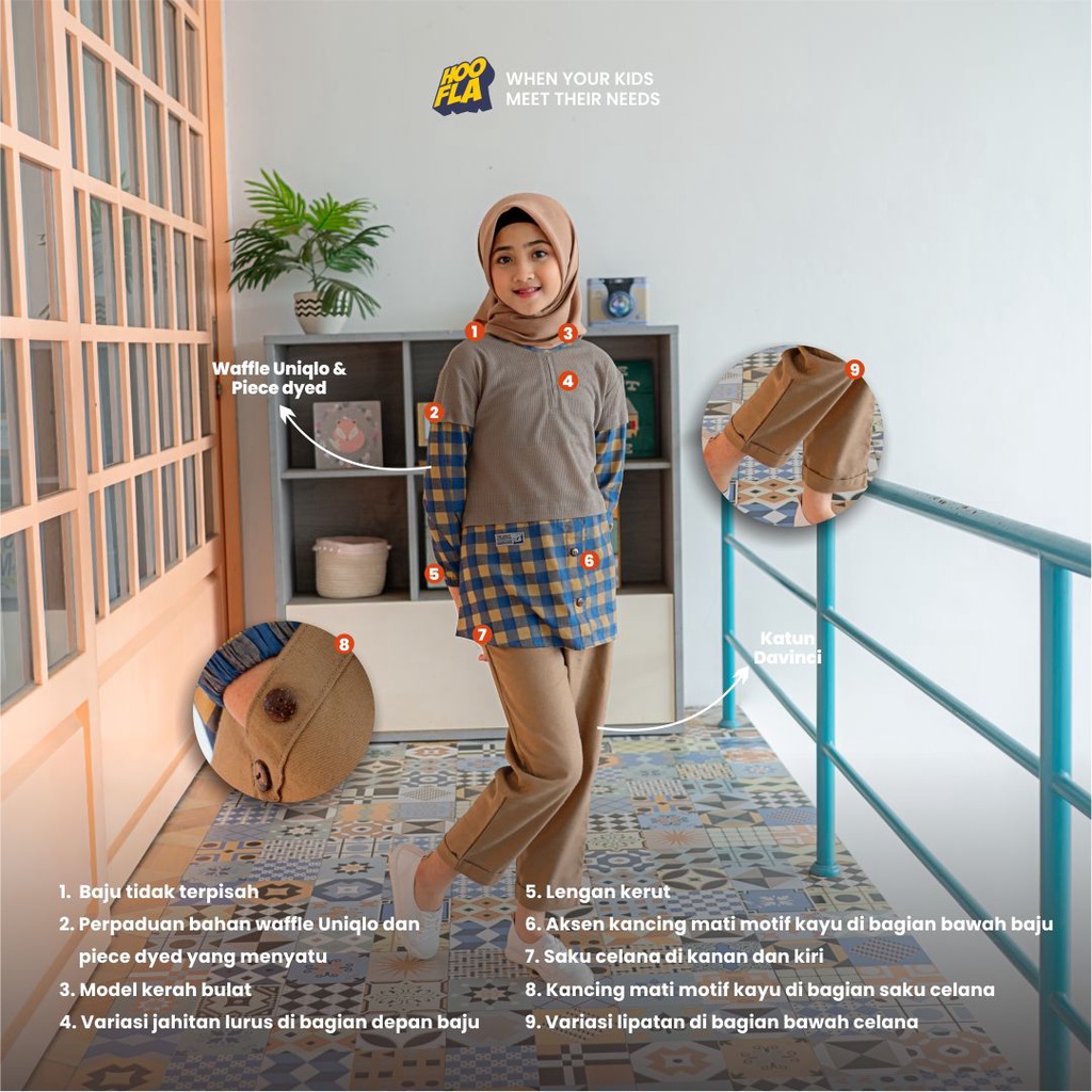 Hooflakids - Baju Setelan Aak Perempuan Tanggung Sabina One Set Kualitas Premium Untuk Usia 5 Sampai 12 Tahun Bahan Nyaman dan Tebal