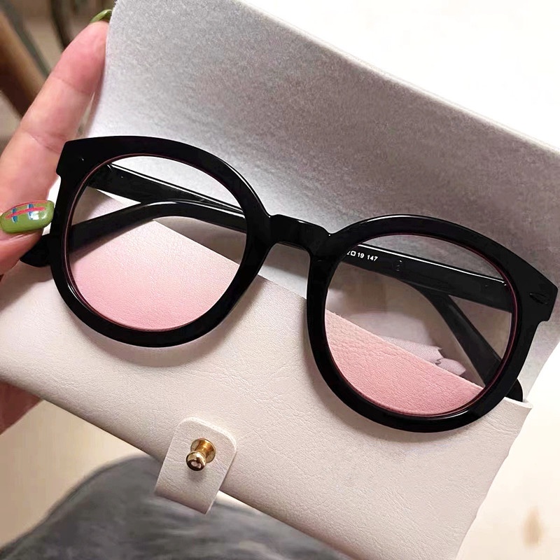 Roselife Kacamata Hitam Frame Bulat Oversized Gaya Retro Korea Untuk Wanita