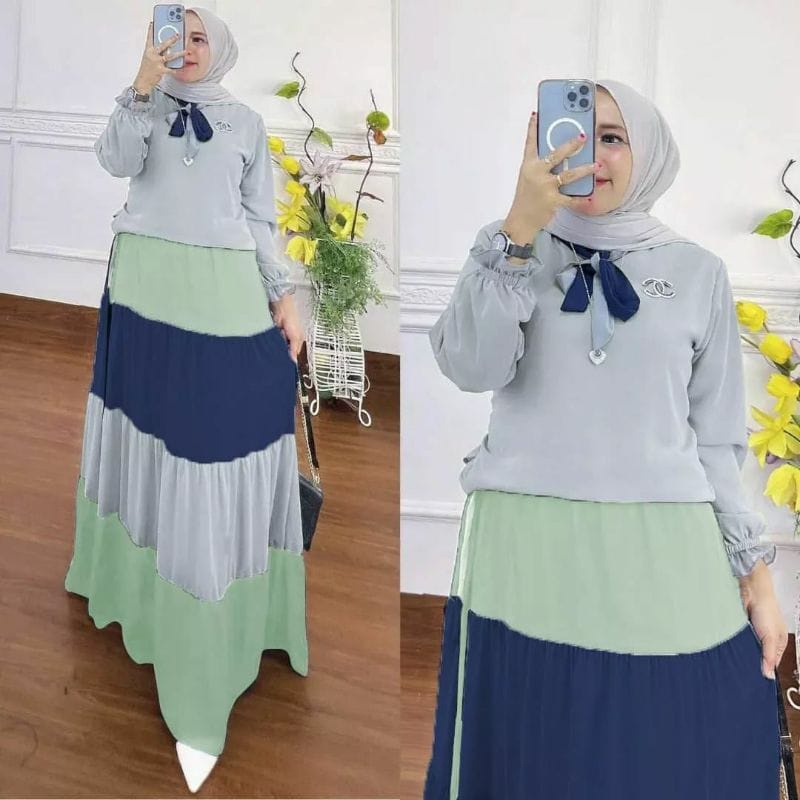 Baju Wanita Gamis Kekinian Tiara Dress Ceruty Babydoll Full Furing Gamis Pesta Mewah Elegan Fashion Muslim Long Dress Jumbo