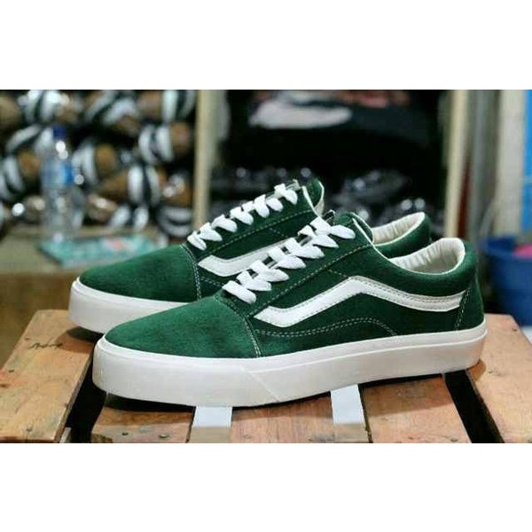 Sepatu Vans Oldskool Hijau Green White Sneakers Pria Kets Ijo Putih Kado Hadiah Sekolah Kuliah Kerja Bonek Green Force Nonton Bola