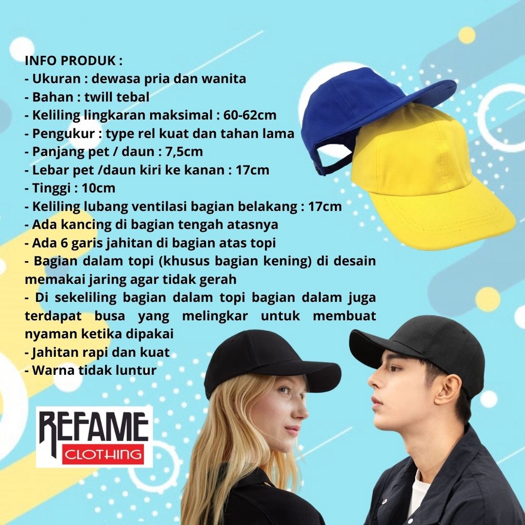 Topi Baseball Polos Original Pria Wanita Warna Hitam Cream Krem Merah Marun Maroon Hijau Army Putih Biru Navy Pink Kuning Ukuran Dewasa Kualitas Premium