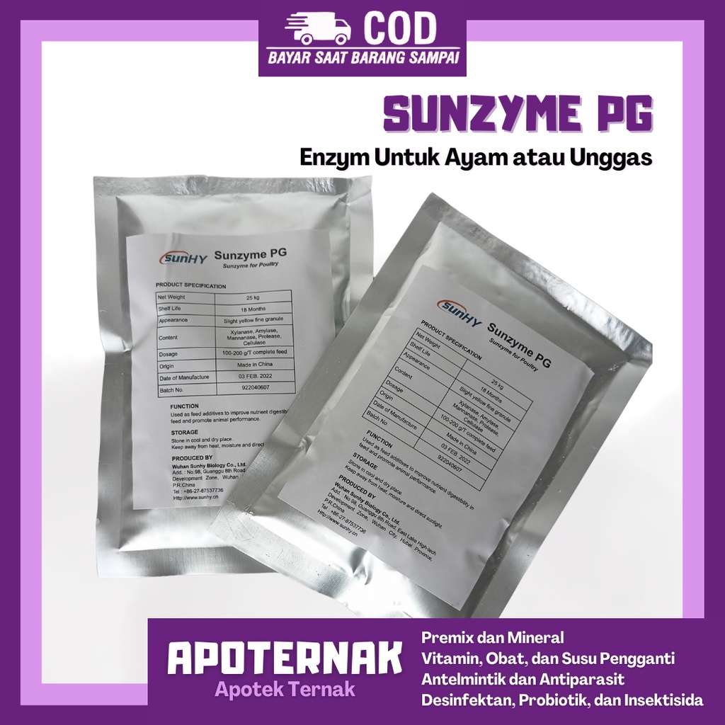 SUNZYME PG 100gr | Enzim Untuk Meningkatkan Berat Badan, Produksi Telur dan Kesehatan Ternak Unggas | SunHY