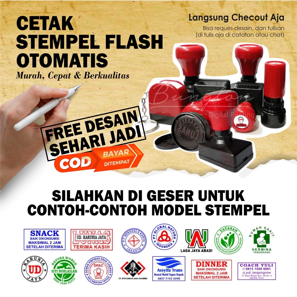 

Cetak Stempel Otomatis, Stempel Legalisir, Dinas, Pramuka, Perusahaan, Rt, Rw, Apotek, Logo, Dll