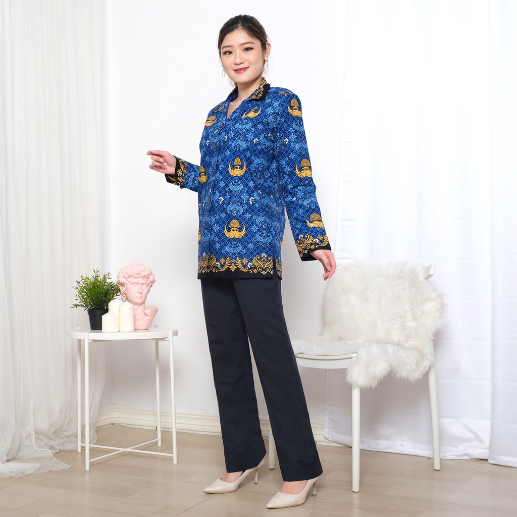 JUAL SERAGAM PNS KEMEJA WANITA BATIK KORPRI PREMIUM! BADAN FURING / KERAH HITAM!