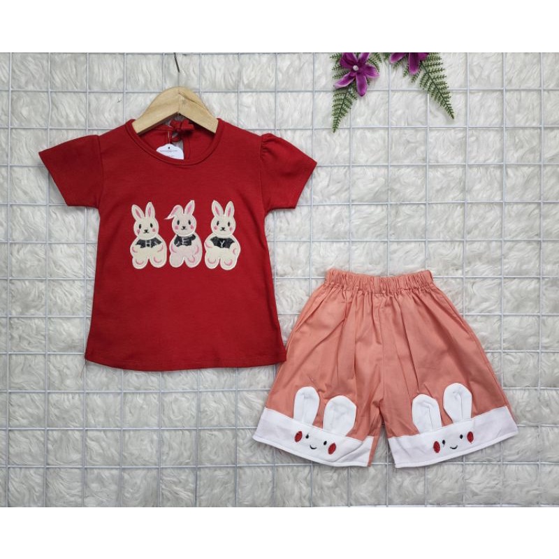 baju bayi perempyan Set Celana Bunny Three ff0010