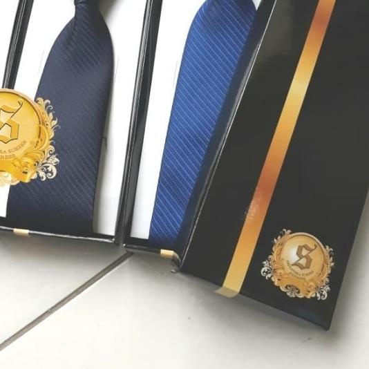 dasi pria instant tempel langsung pakai motif garis diagonal import - Hitam