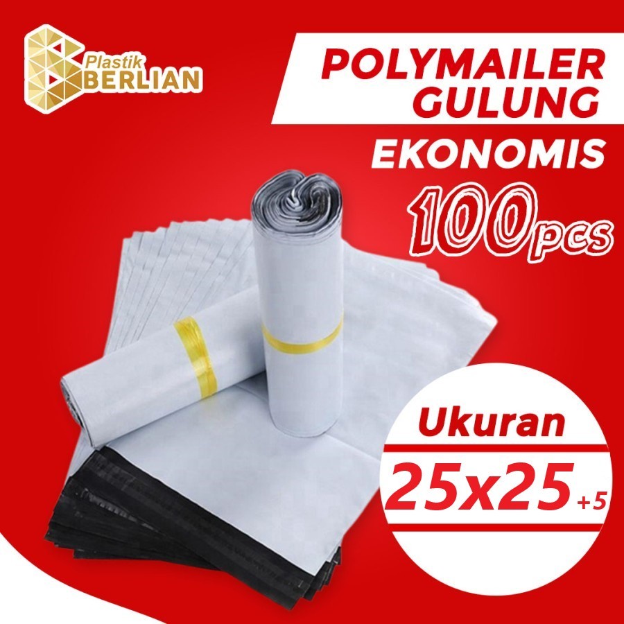 

Polymailer Gulung Putih Ekonomis 25x25 +5 cm Plastik Packing - 100 lbr