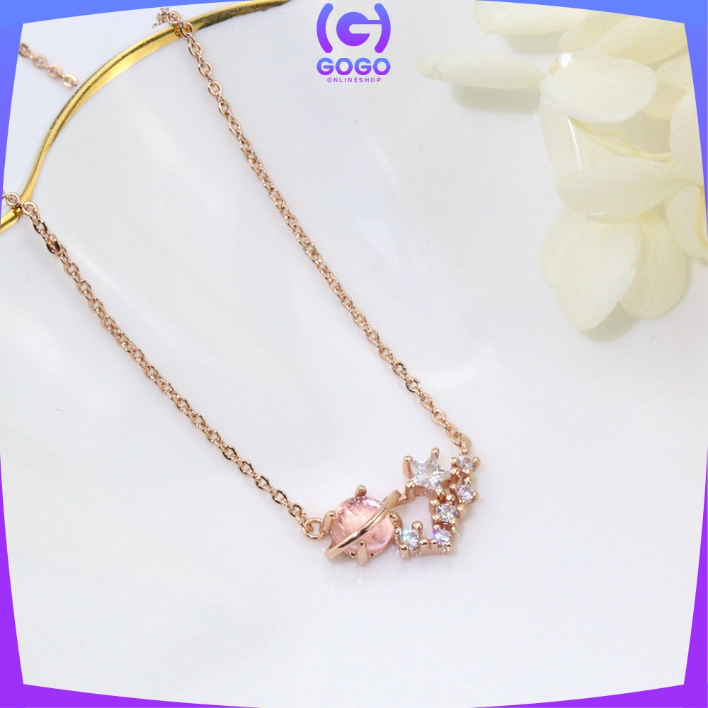 GOGO-K84 Kalung Titanium Wanita Korean Style Motif Planet Kalung Rantai Wanita Gelang Bintang Kunci Necklace Crystal