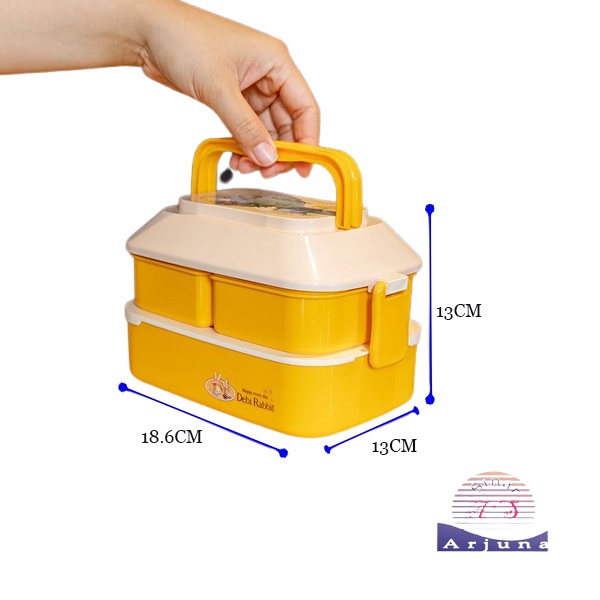 LUNCH BOX SET 2 LAYER/ KOTAK BEKAL ANAK 2 SUSUN GAYA KOREA/ LUNCH BOX KEKINIAN