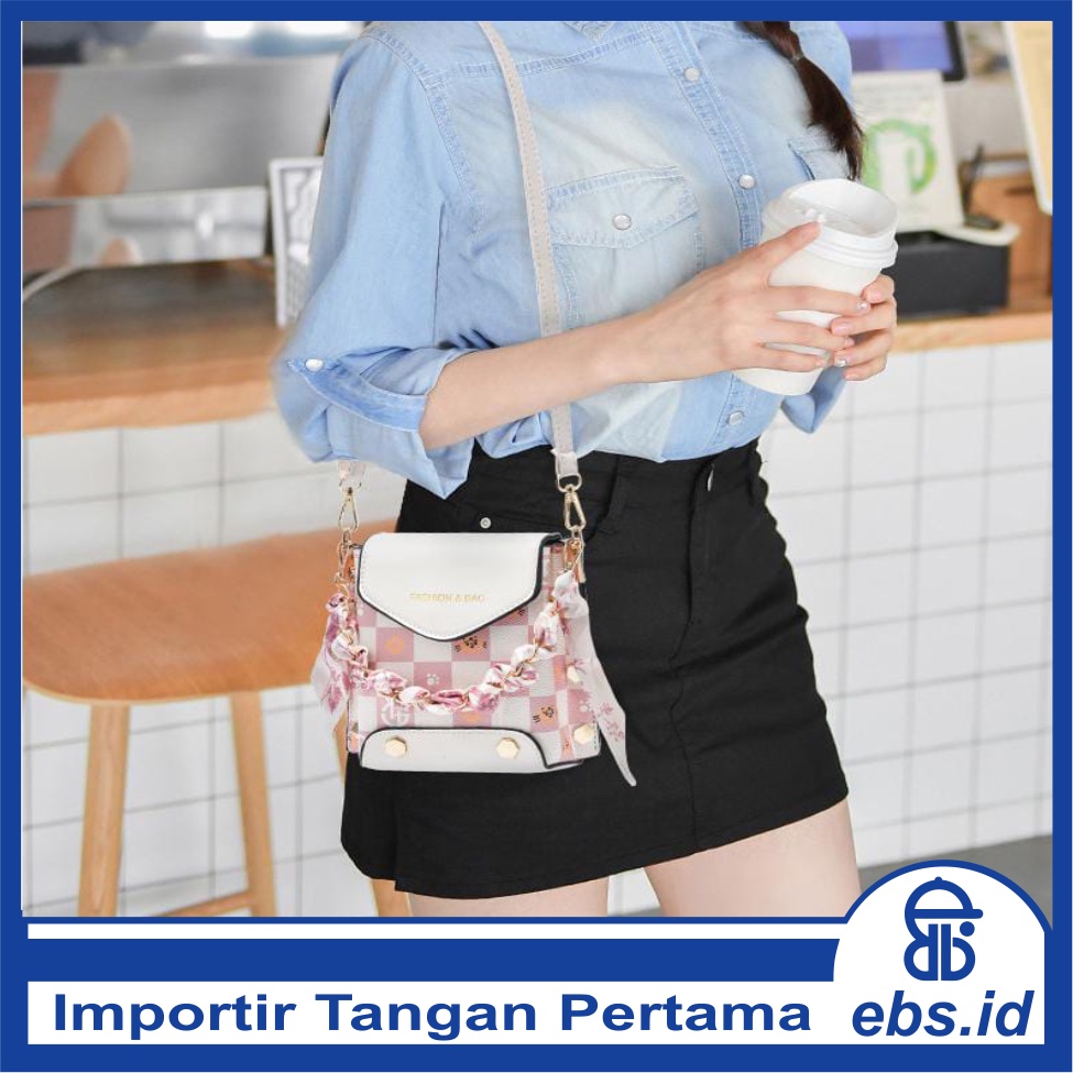 𝐄𝐁𝐒 ✅  TW013 Tas Selempang Wanita Motif Kucing Kotak Simple Mini Tas Bahu Import Murah