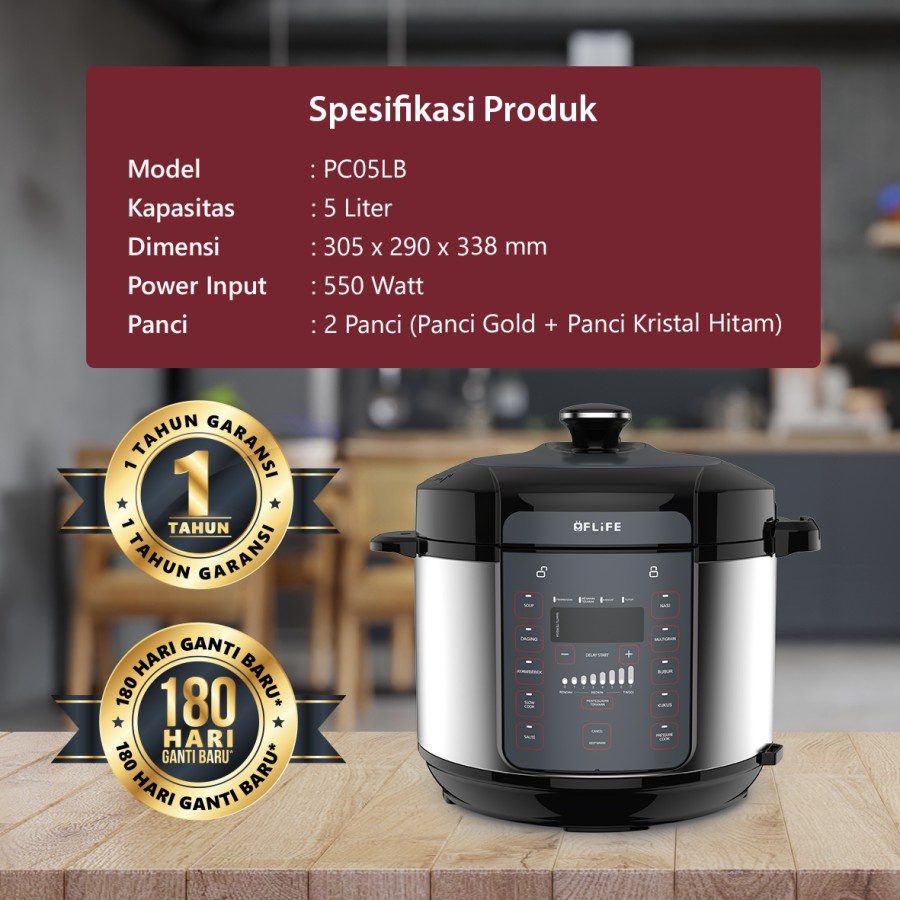 Flife Pressure Cooker Electric / Presto Flife PC05LB Kapasitas 5 Liter