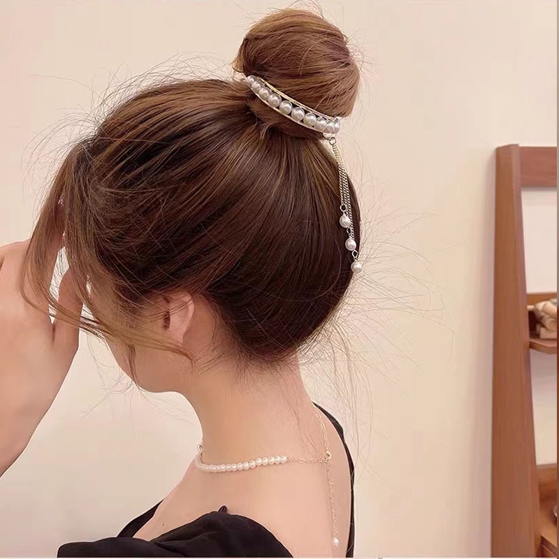 Elegan Rumbai Ponytail Gesper Ikat Pinggang Bantal Rambut Coiffure Alat Korea Manis Berlian Imitasi Rambut Klip Fashion Shiny Simulasi Mutiara Aksesoris Rambut